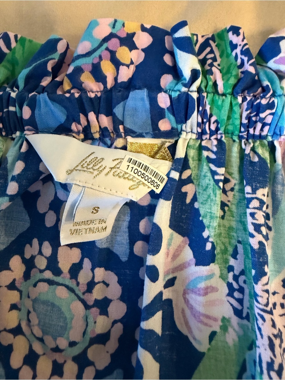 Lilly Pulitzer Blue Floral after shoulder, top with Pink and Green Accents